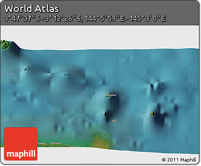 Satellite 3D Map of the Area around 3° 30' 2" S, 144° 34' 29" E