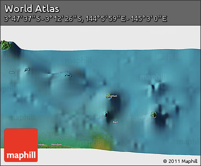 Satellite 3D Map of the Area around 3° 30' 2" S, 144° 34' 29" E