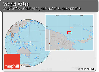 Gray Location Map of the Area around 3° 30' 2" S, 146° 16' 30" E