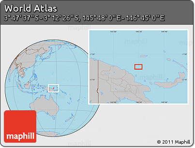 Gray Location Map of the Area around 3° 30' 2" S, 146° 16' 30" E
