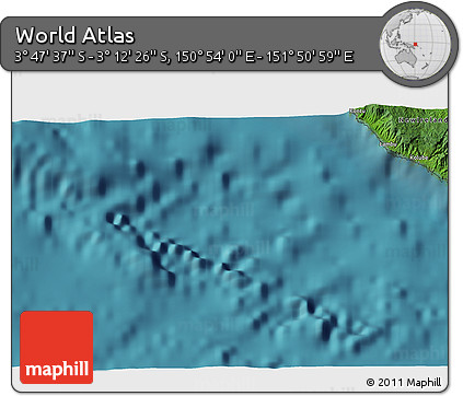 Satellite 3D Map of the Area around 3° 30' 2" S, 151° 22' 30" E