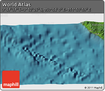 Satellite 3D Map of the Area around 3° 30' 2" S, 151° 22' 30" E