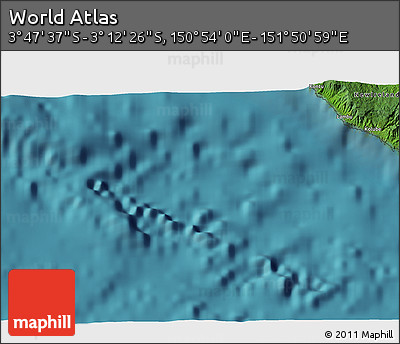 Satellite 3D Map of the Area around 3° 30' 2" S, 151° 22' 30" E
