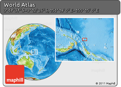 Physical Location Map of the Area around 3° 30' 2" S, 154° 46' 30" E