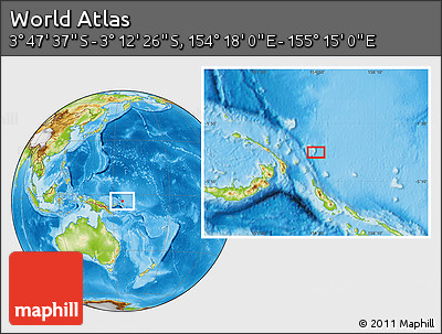 Physical Location Map of the Area around 3° 30' 2" S, 154° 46' 30" E