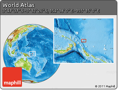 Physical Location Map of the Area around 3° 30' 2" S, 154° 46' 30" E