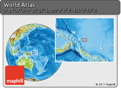 Physical Location Map of the Area around 3° 30' 2" S, 155° 37' 30" E