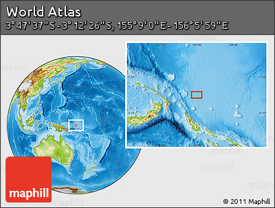 Physical Location Map of the Area around 3° 30' 2" S, 155° 37' 30" E