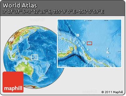 Physical Location Map of the Area around 3° 30' 2" S, 155° 37' 30" E