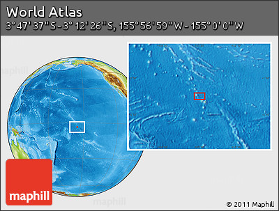 Physical Location Map of the Area around 3° 30' 2" S, 155° 28' 29" W
