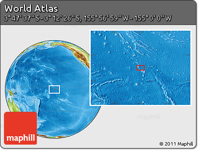 Physical Location Map of the Area around 3° 30' 2" S, 155° 28' 29" W