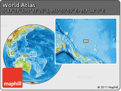 Physical Location Map of the Area around 3° 30' 2" S, 157° 19' 29" E