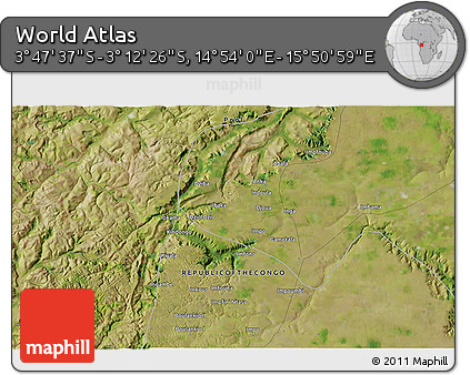 Satellite 3D Map of the Area around 3° 30' 2" S, 15° 22' 30" E