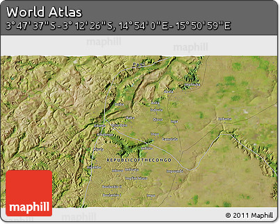 Satellite 3D Map of the Area around 3° 30' 2" S, 15° 22' 30" E