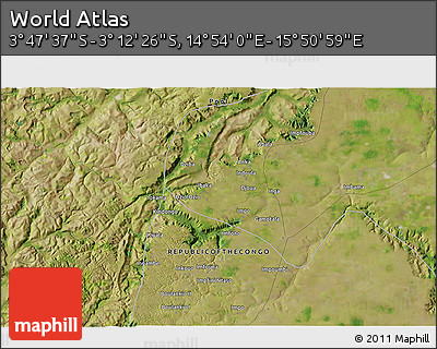 Satellite 3D Map of the Area around 3° 30' 2" S, 15° 22' 30" E
