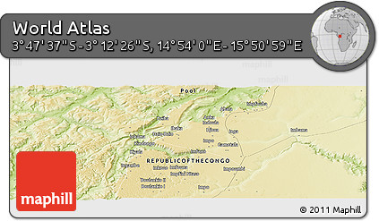 Physical Panoramic Map of the Area around 3° 30' 2" S, 15° 22' 30" E