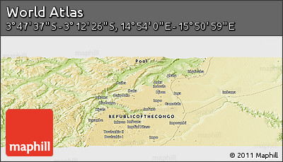 Physical Panoramic Map of the Area around 3° 30' 2" S, 15° 22' 30" E