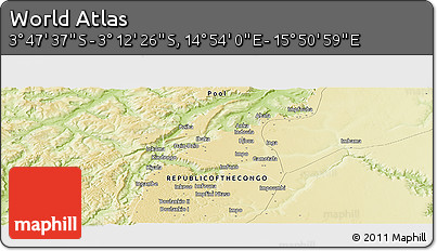 Physical Panoramic Map of the Area around 3° 30' 2" S, 15° 22' 30" E