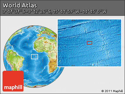 Physical Location Map of the Area around 3° 30' 2" S, 15° 13' 29" W