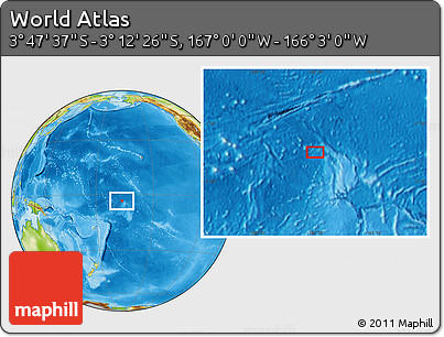 Physical Location Map of the Area around 3° 30' 2" S, 166° 31' 30" W