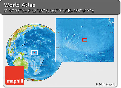 Physical Location Map of the Area around 3° 30' 2" S, 167° 31' 30" E