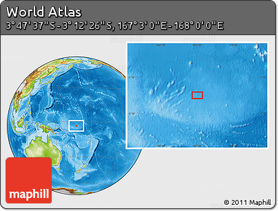 Physical Location Map of the Area around 3° 30' 2" S, 167° 31' 30" E