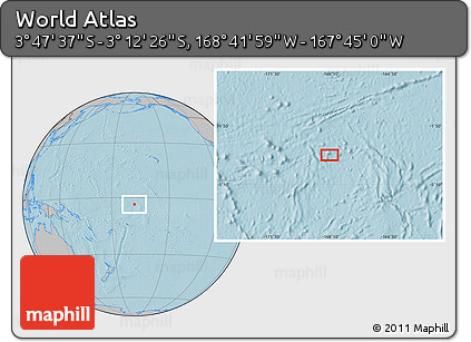 Gray Location Map of the Area around 3° 30' 2" S, 168° 13' 29" W, hill shading