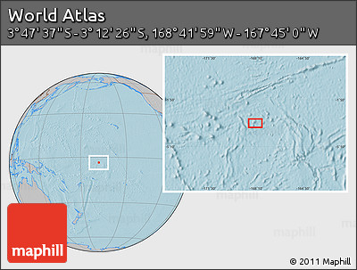 Gray Location Map of the Area around 3° 30' 2" S, 168° 13' 29" W, hill shading