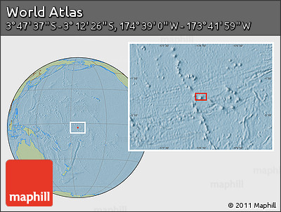 Savanna Style Location Map of the Area around 3° 30' 2" S, 174° 10' 30" W, hill shading