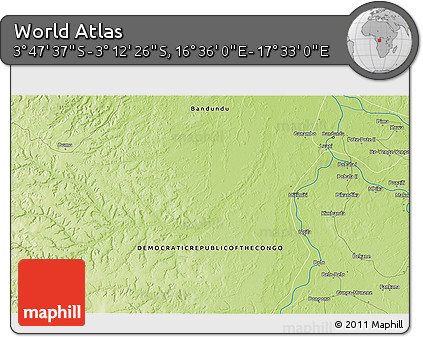 Physical 3D Map of the Area around 3° 30' 2" S, 17° 4' 30" E