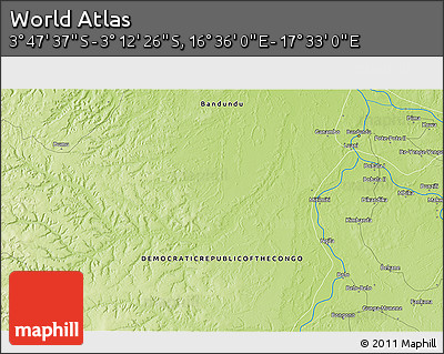 Physical 3D Map of the Area around 3° 30' 2" S, 17° 4' 30" E
