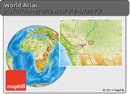 Physical Location Map of the Area around 3° 30' 2" S, 17° 4' 30" E