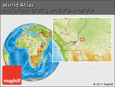 Physical Location Map of the Area around 3° 30' 2" S, 17° 4' 30" E