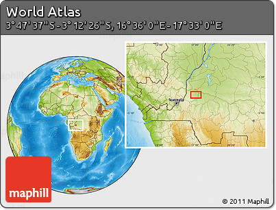 Physical Location Map of the Area around 3° 30' 2" S, 17° 4' 30" E