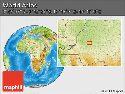 Physical Location Map of the Area around 3° 30' 2" S, 18° 46' 29" E