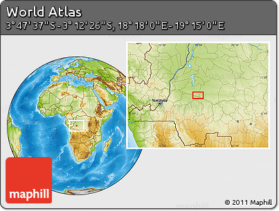 Physical Location Map of the Area around 3° 30' 2" S, 18° 46' 29" E