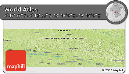 Physical Panoramic Map of the Area around 3° 30' 2" S, 18° 46' 29" E