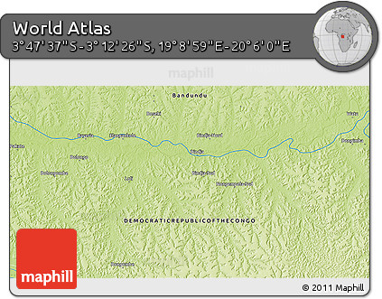 Physical 3D Map of the Area around 3° 30' 2" S, 19° 37' 30" E