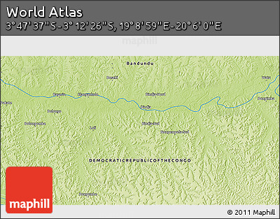 Physical 3D Map of the Area around 3° 30' 2" S, 19° 37' 30" E