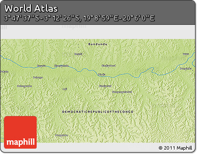Physical 3D Map of the Area around 3° 30' 2" S, 19° 37' 30" E