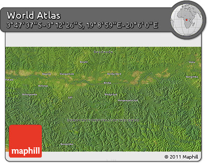 Satellite 3D Map of the Area around 3° 30' 2" S, 19° 37' 30" E