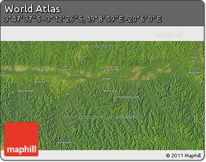 Satellite 3D Map of the Area around 3° 30' 2" S, 19° 37' 30" E