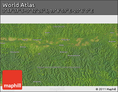 Satellite 3D Map of the Area around 3° 30' 2" S, 19° 37' 30" E