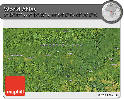 Satellite 3D Map of the Area around 3° 30' 2" S, 21° 19' 30" E