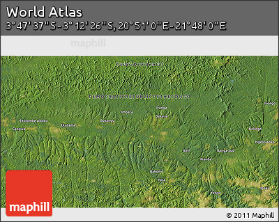 Satellite 3D Map of the Area around 3° 30' 2" S, 21° 19' 30" E