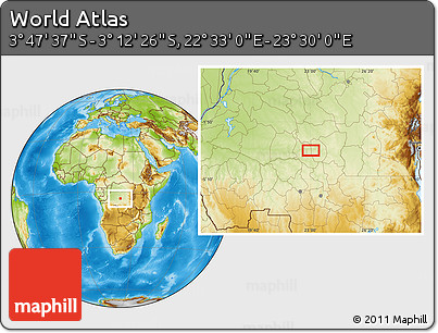 Physical Location Map of the Area around 3° 30' 2" S, 23° 1' 29" E