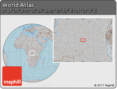 Gray Location Map of the Area around 3° 30' 2" S, 23° 52' 30" E, hill shading