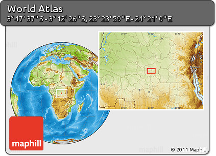 Physical Location Map of the Area around 3° 30' 2" S, 23° 52' 30" E