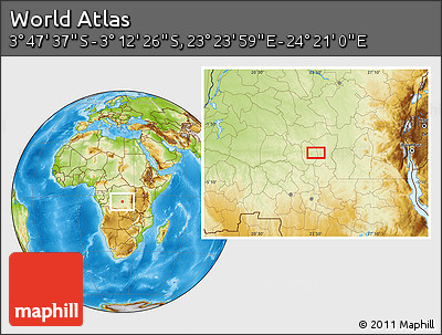 Physical Location Map of the Area around 3° 30' 2" S, 23° 52' 30" E