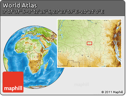 Physical Location Map of the Area around 3° 30' 2" S, 23° 52' 30" E